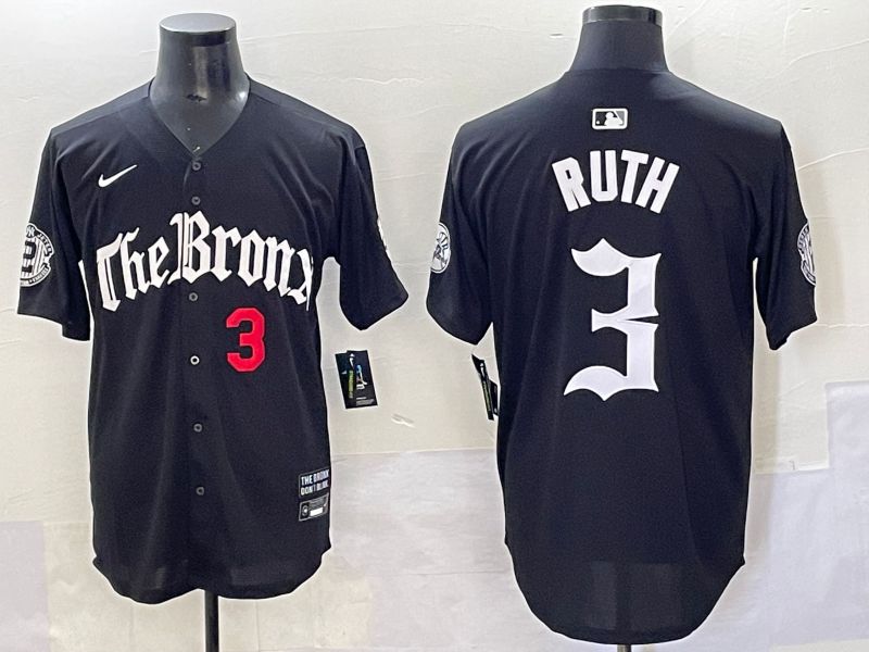 Men 2025 New York Yankees #3 Ruth Black Five generations Joint Name Nike MLB Jersey style 2->new york yankees->MLB Jersey
